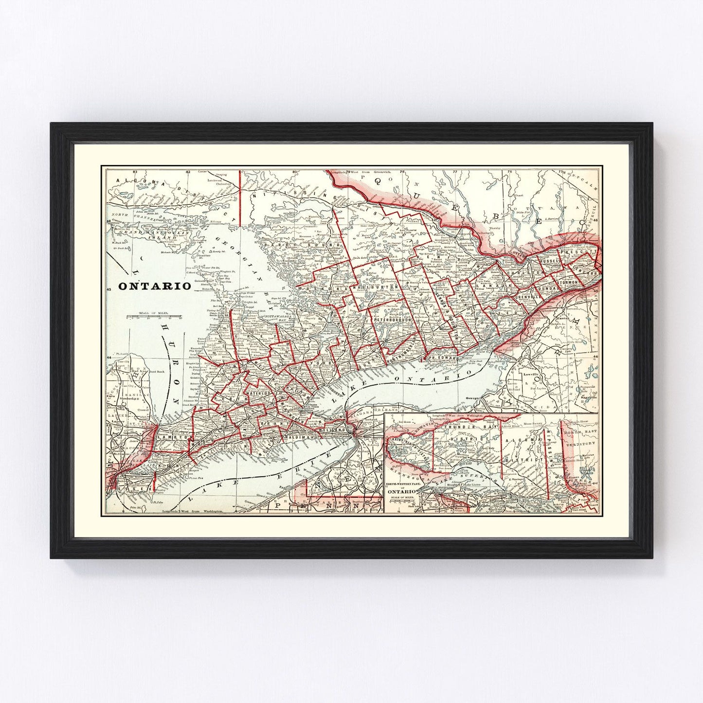 Vintage map of Ontario, Canada, 1893
