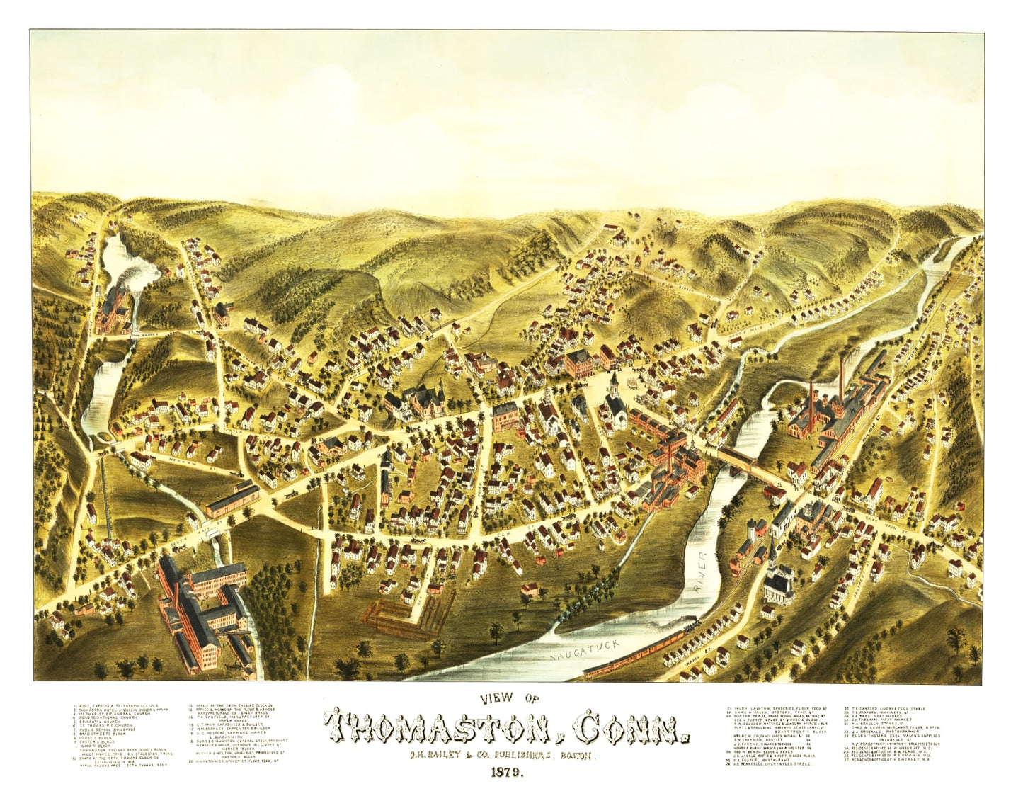 Vintage Map of Thomaston, Connecticut, 1879