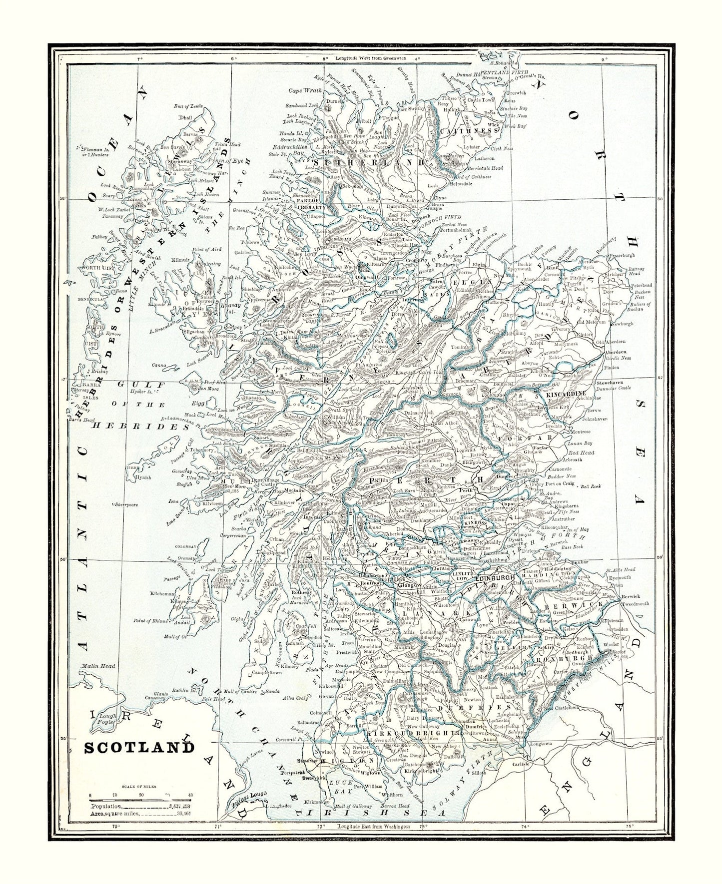 Vintage Map of Scotland, 1893