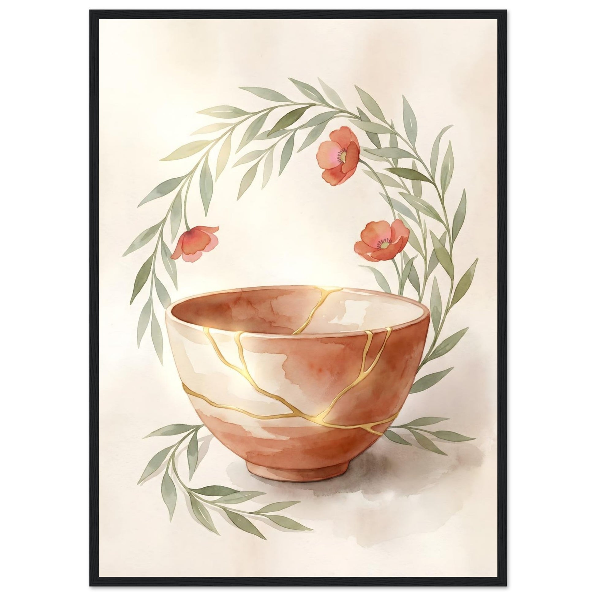 9th Anniversary Gift for Her - Kintsugi Pottery Wall Art - 50x70 cm / 20x28″ - Black frame / Ready-to-hang - Sparkycare