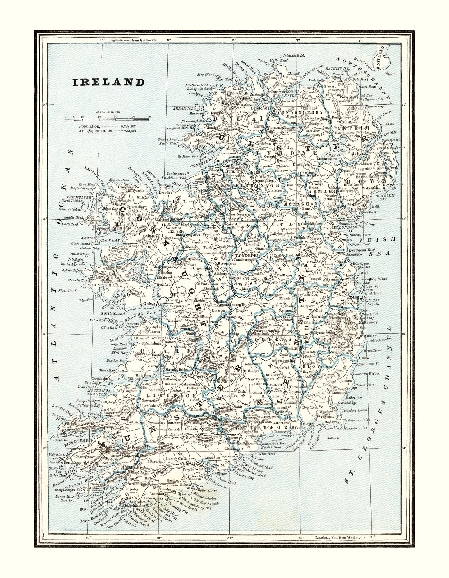 Vintage Map of Ireland, 1893