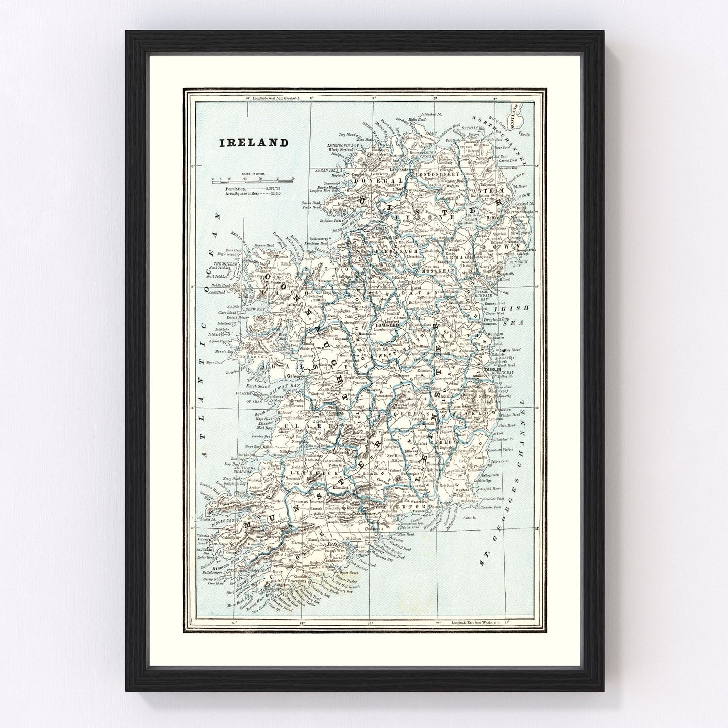 Vintage map of Ireland, 1893