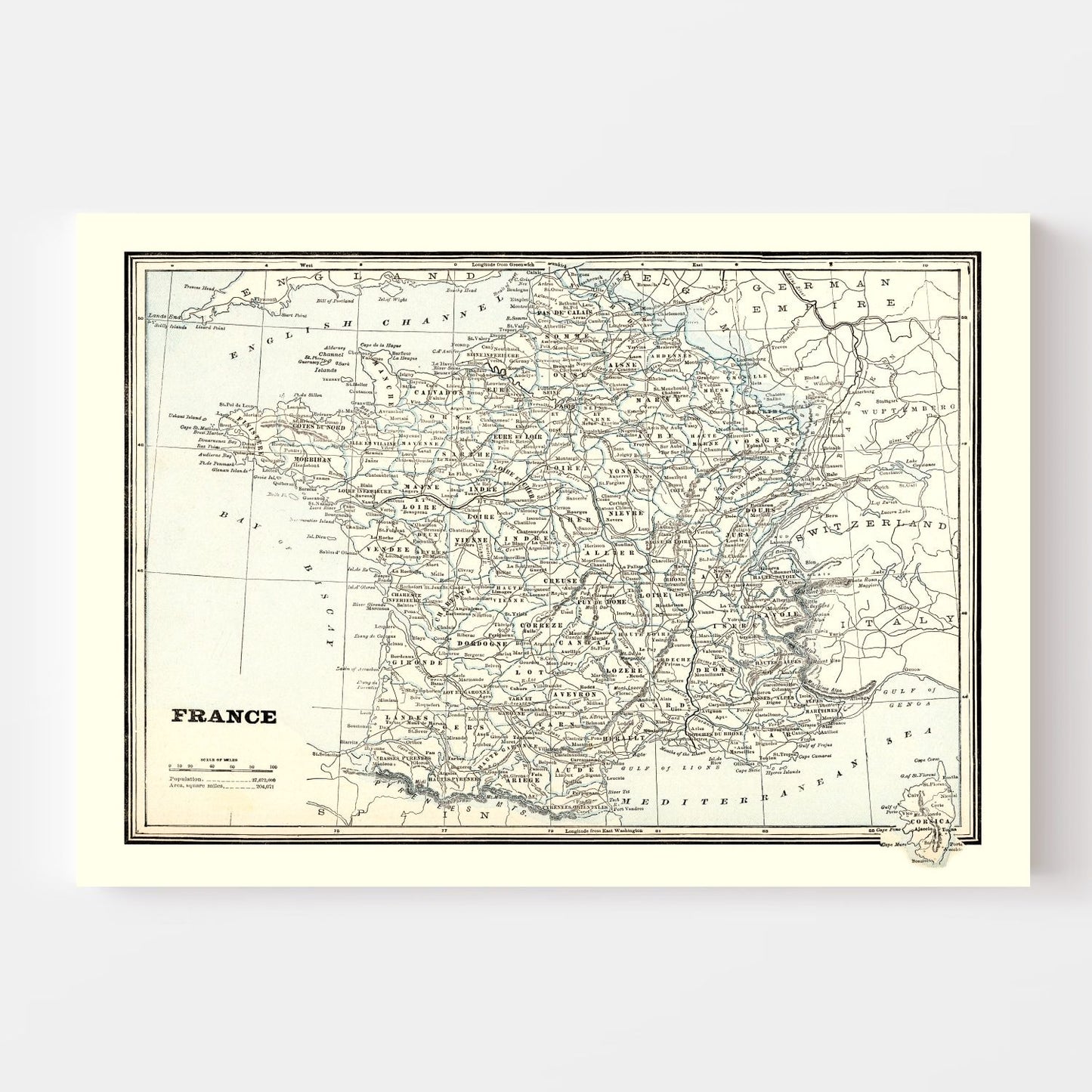 Vintage Map of France, 1893