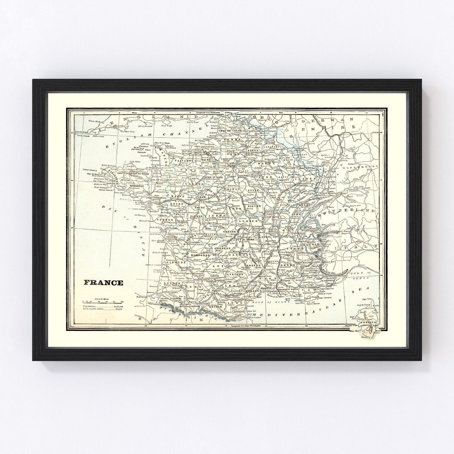vintage map of France, 1893