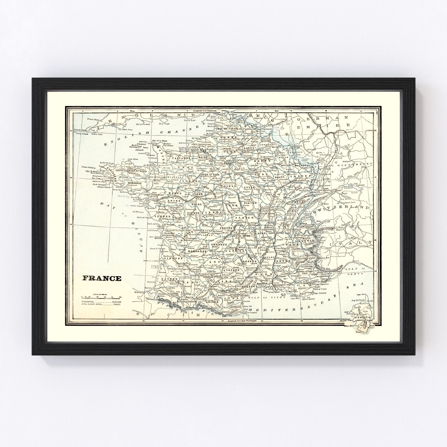 vintage map of France, 1893