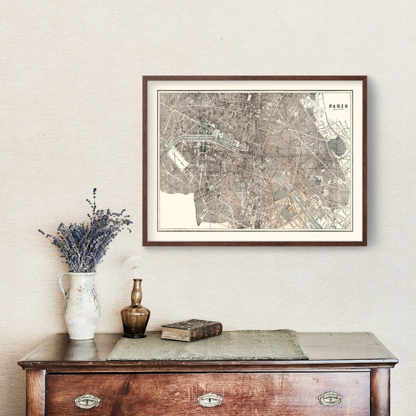 Vintage Map of Paris, France, 1893