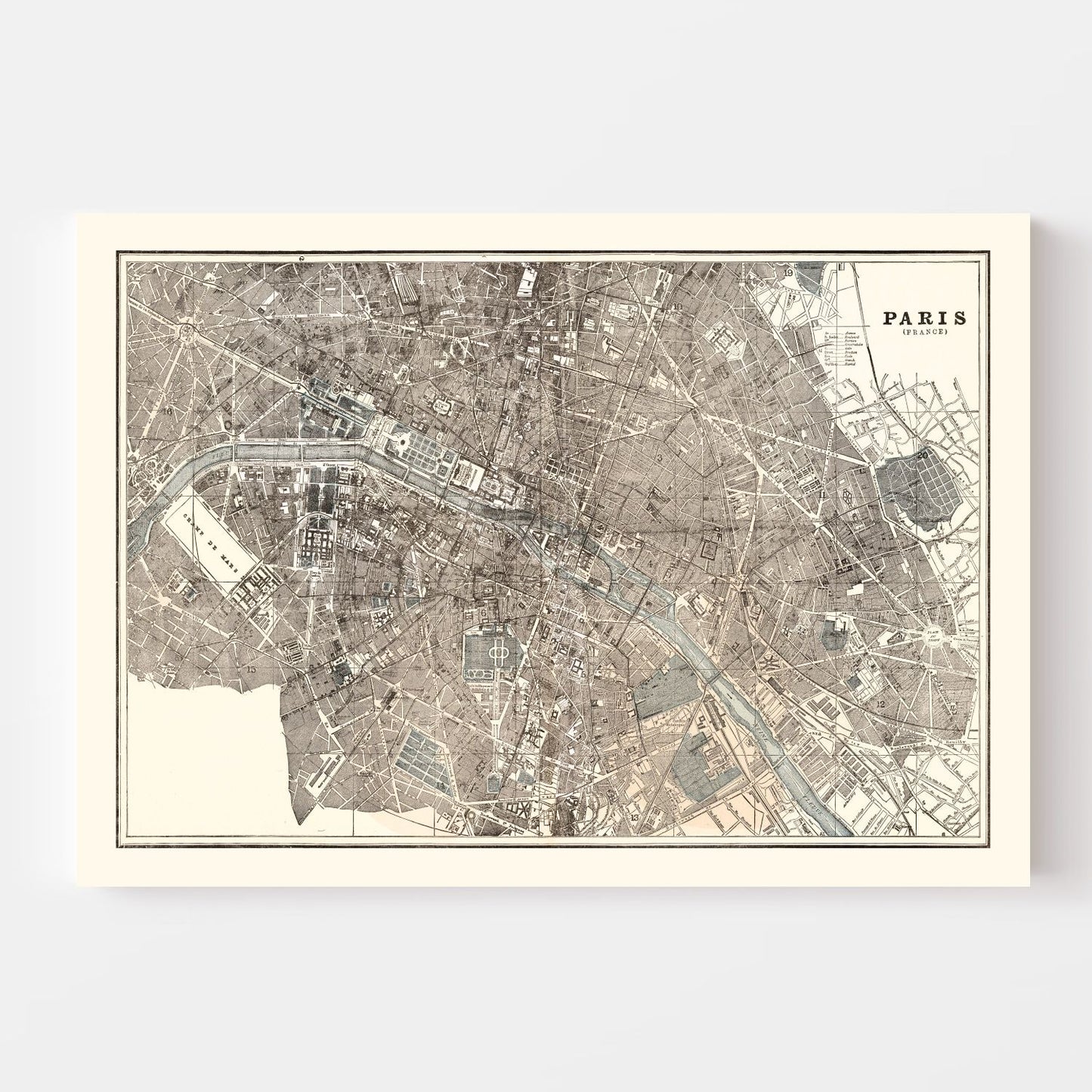 Vintage Map of Paris, France, 1893
