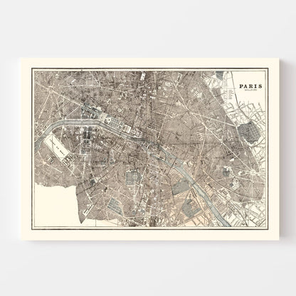 Vintage Map of Paris, France, 1893