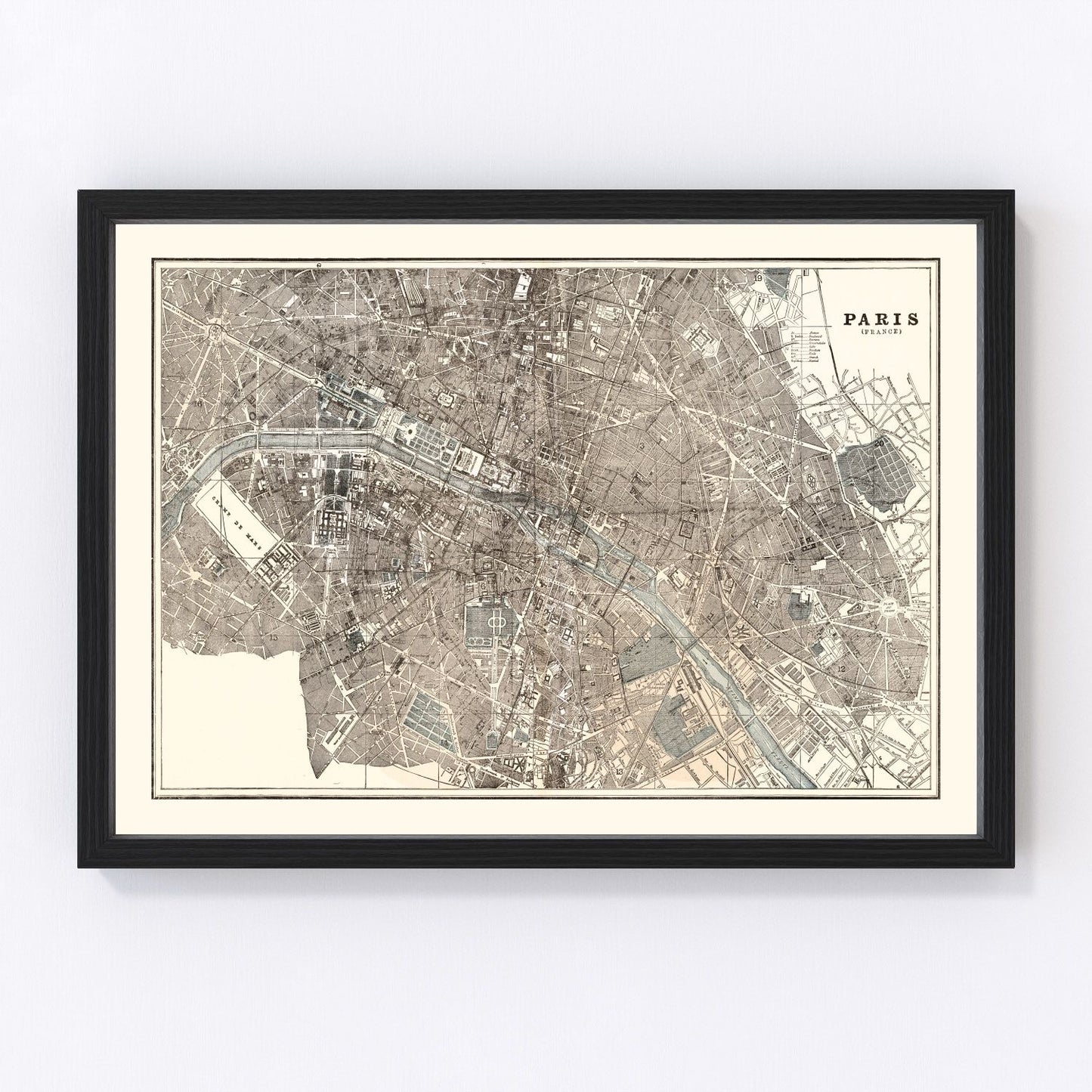 vintage map of Paris, France, 1893