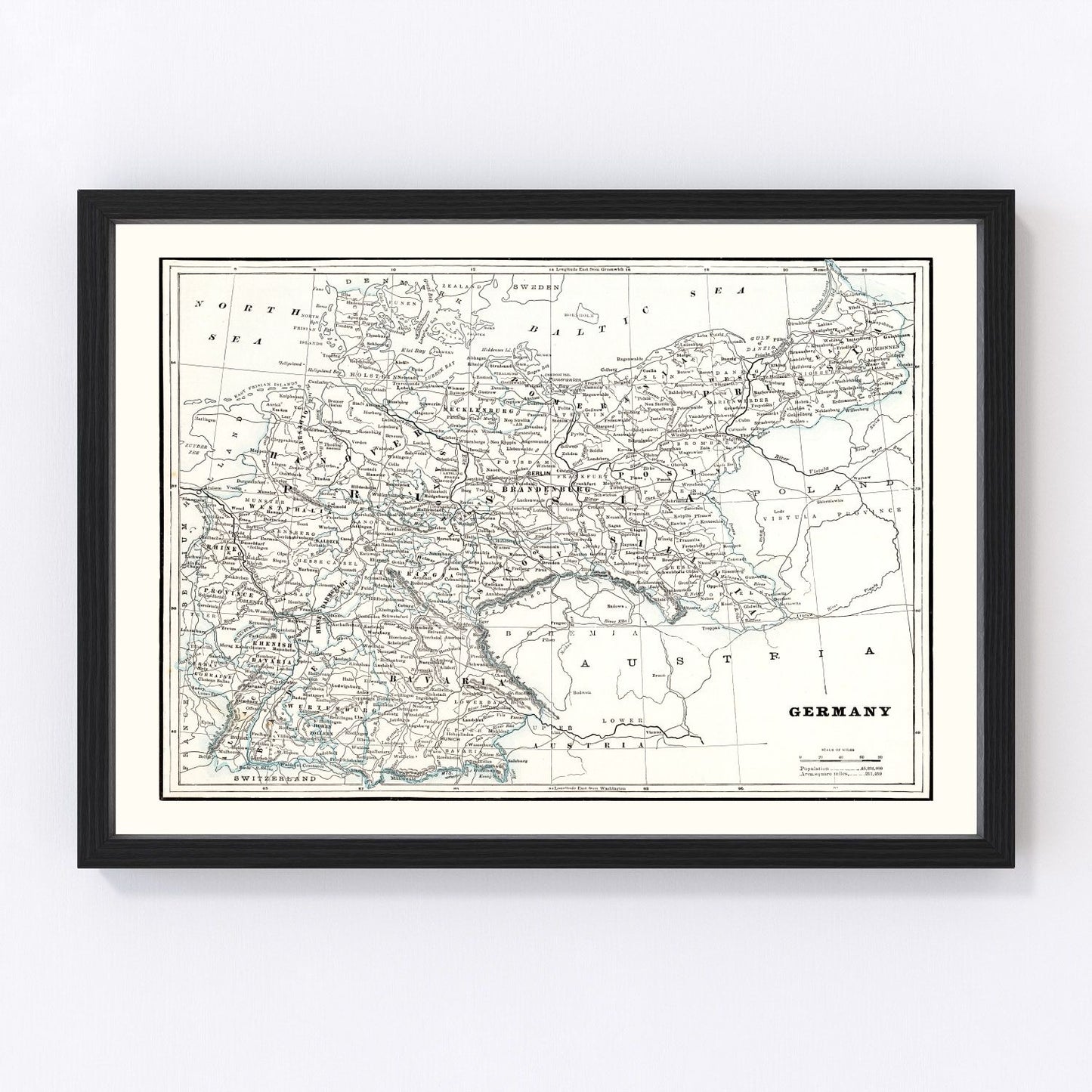 Vintage map of Germany, 1893