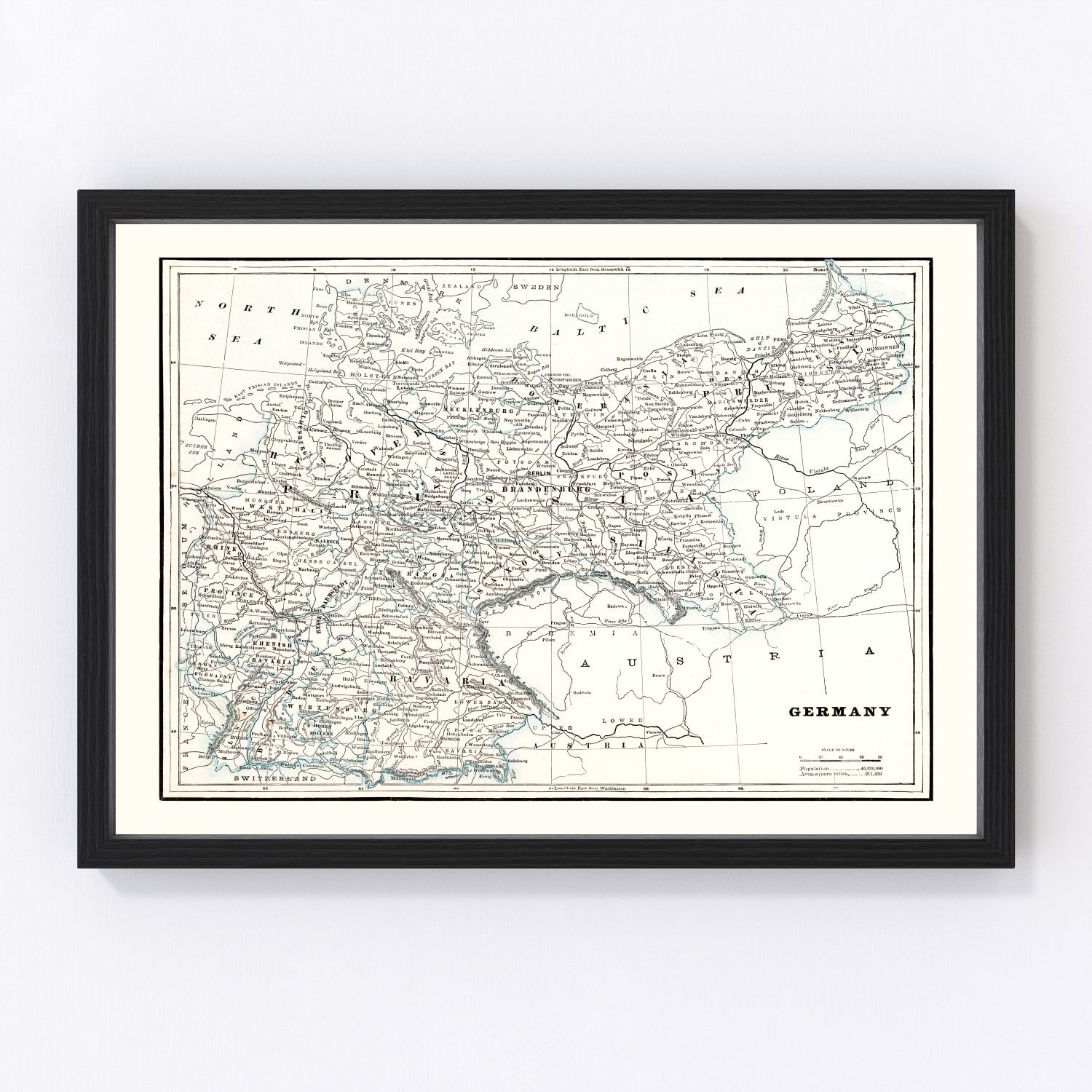 Vintage map of Germany, 1893