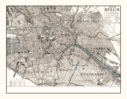 Vintage Map of Berlin, Germany, 1893