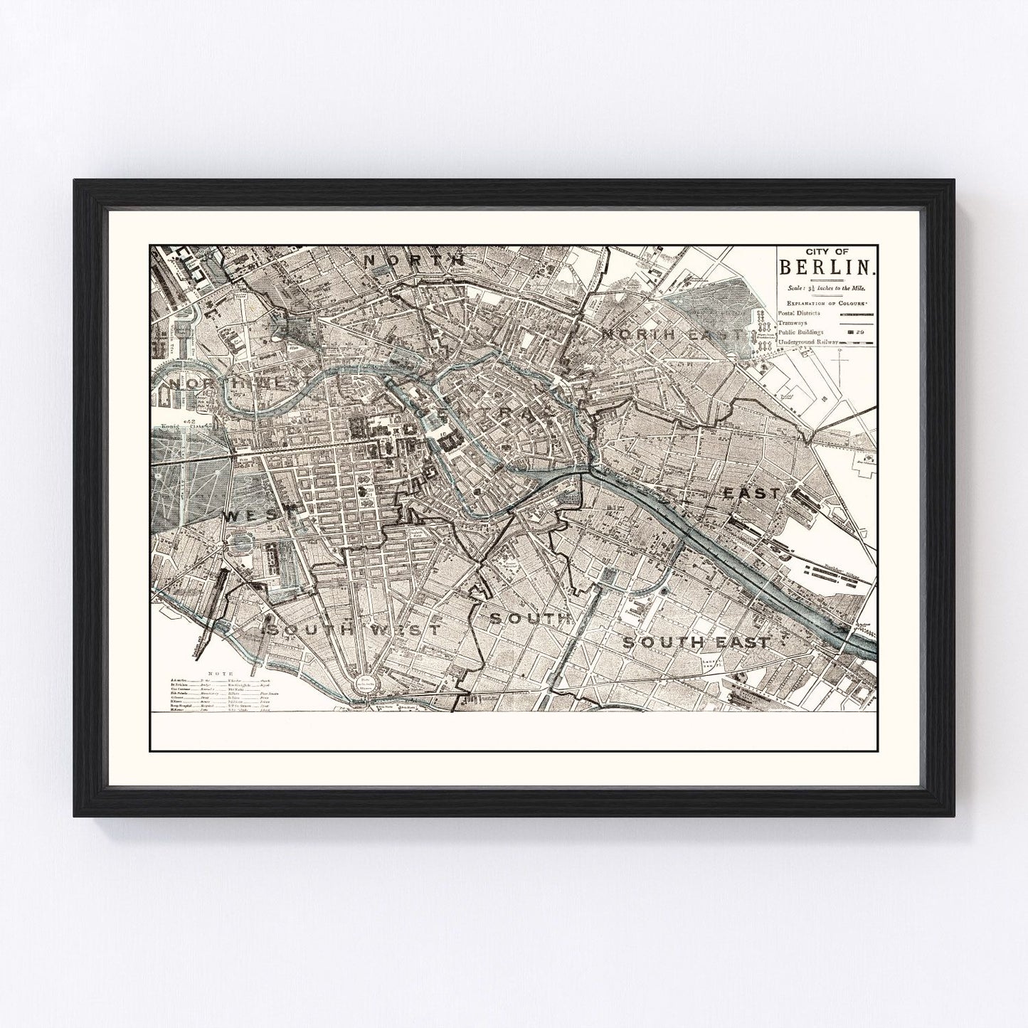 Vintage map of Berlin, Germany, 1893, Wilhelmine-era restored print