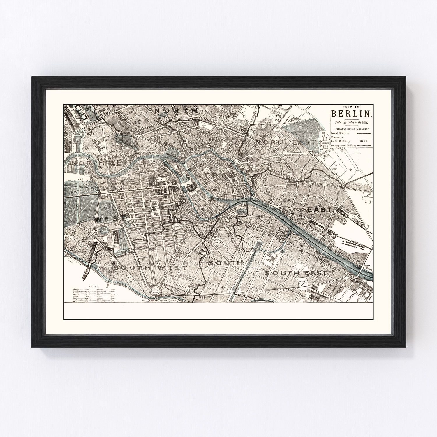 Vintage map of Berlin, Germany, 1893, Wilhelmine-era restored print