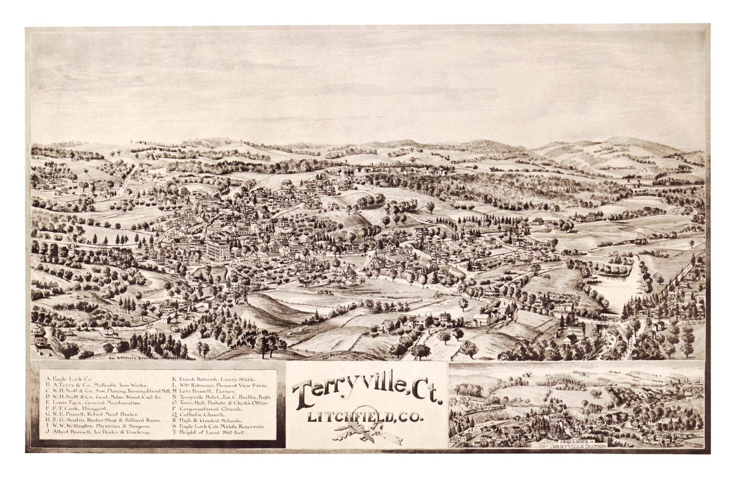 Vintage Map of Terryville, Connecticut, 1894