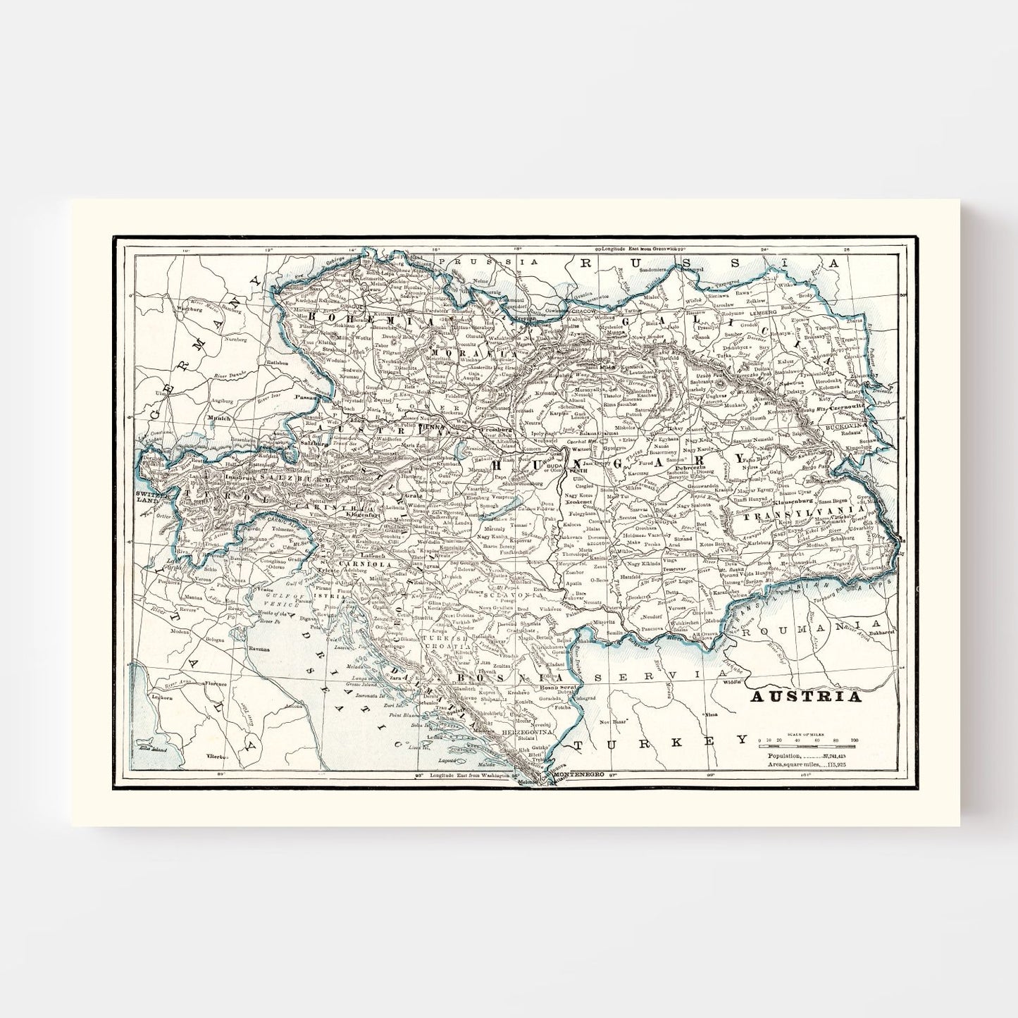 Vintage Map of Austria, 1893