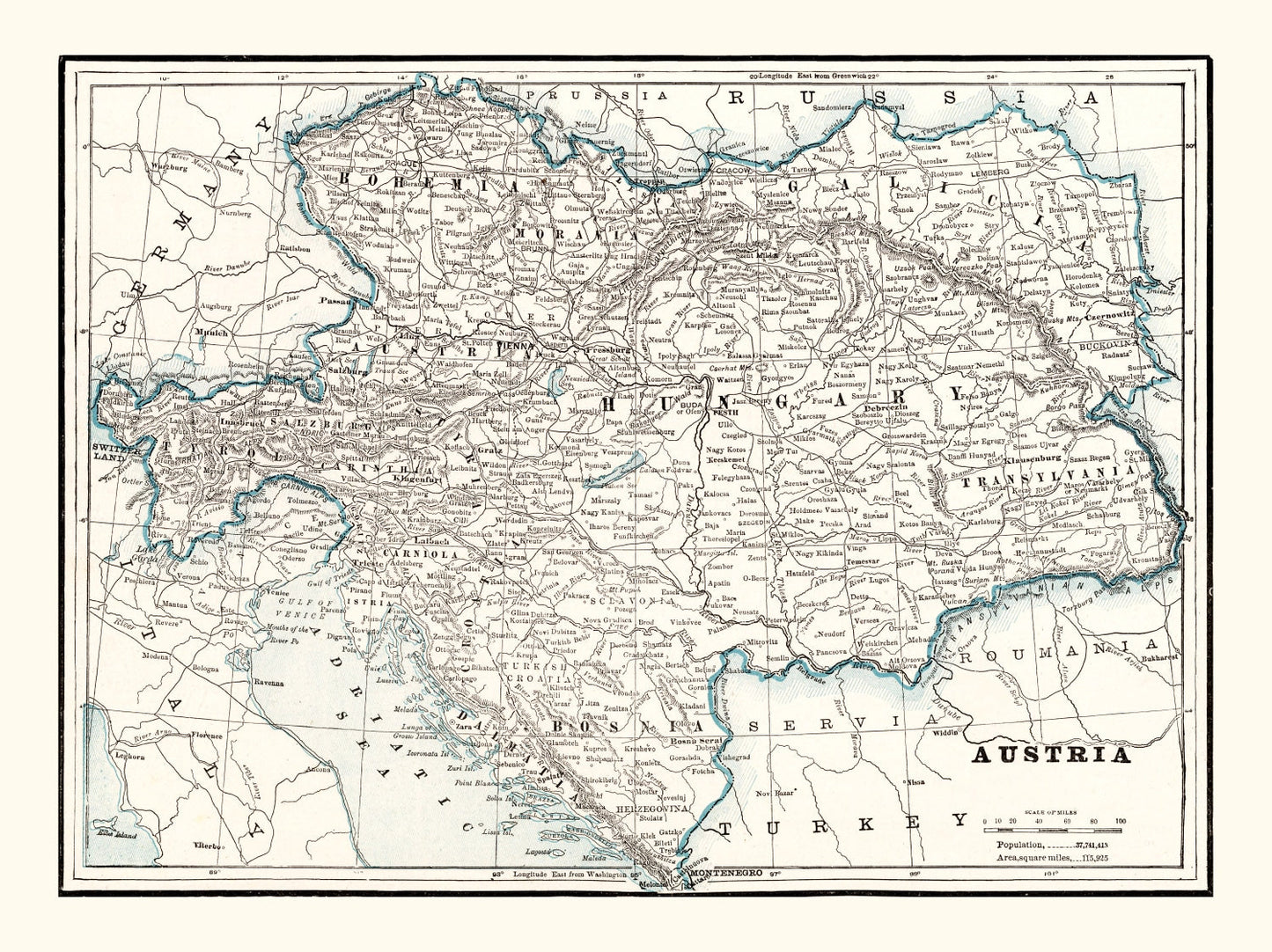 Vintage Map of Austria, 1893