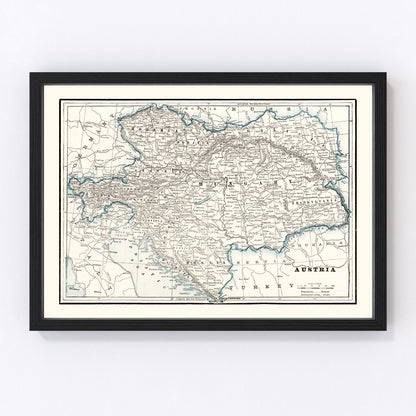Vintage map of Austria, 1893, late Habsburg-era restored print