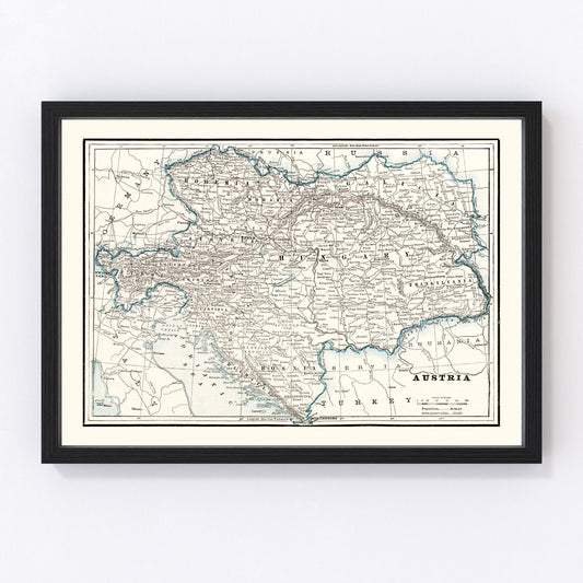 Vintage map of Austria, 1893, late Habsburg-era restored print