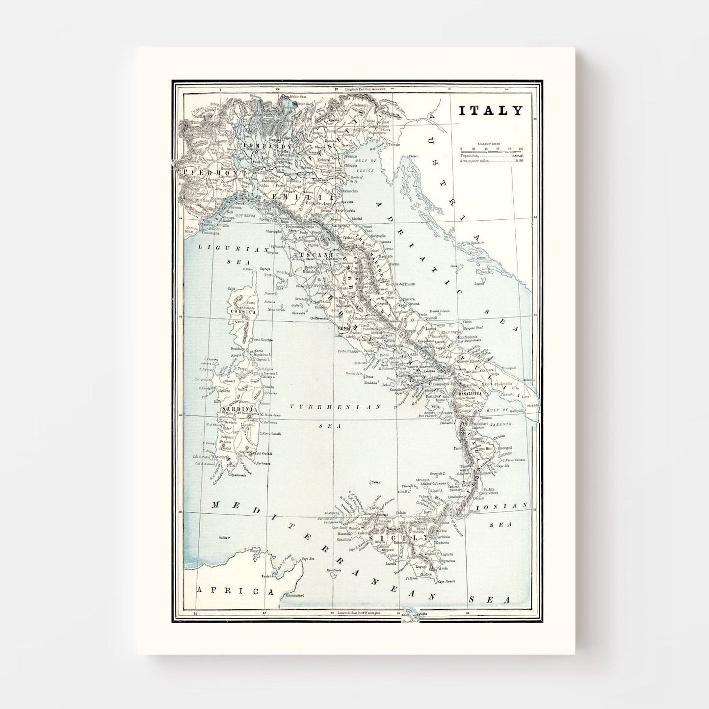 Vintage Map of Italy, 1893