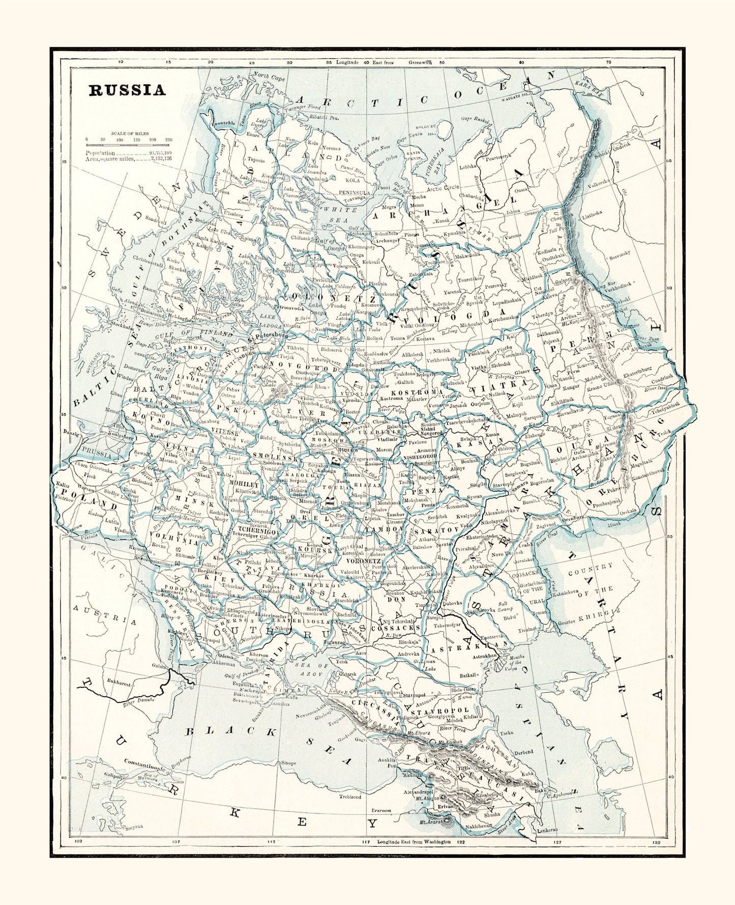 Vintage Map of Russia, 1893