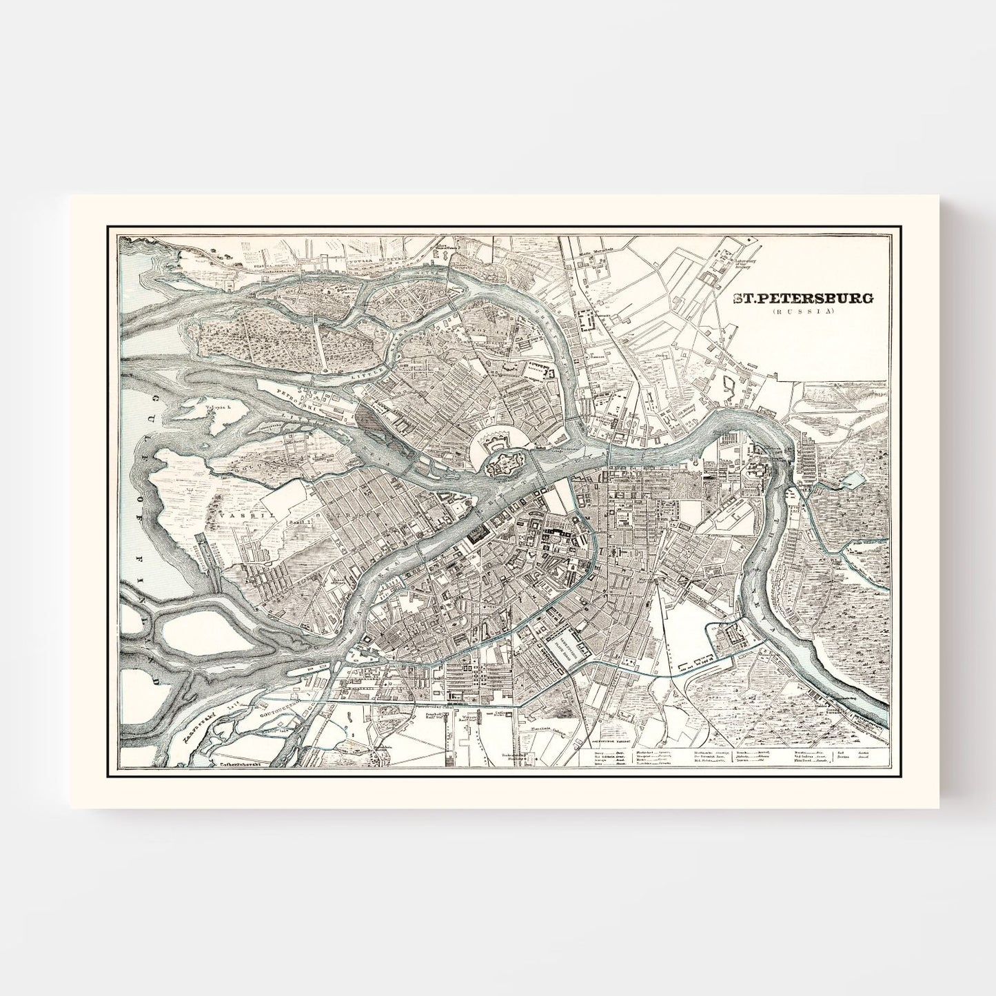 Vintage Map of Saint Petersburg, Russia, 1893