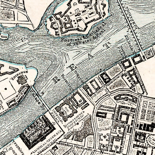 Vintage Map of Saint Petersburg, Russia, 1893