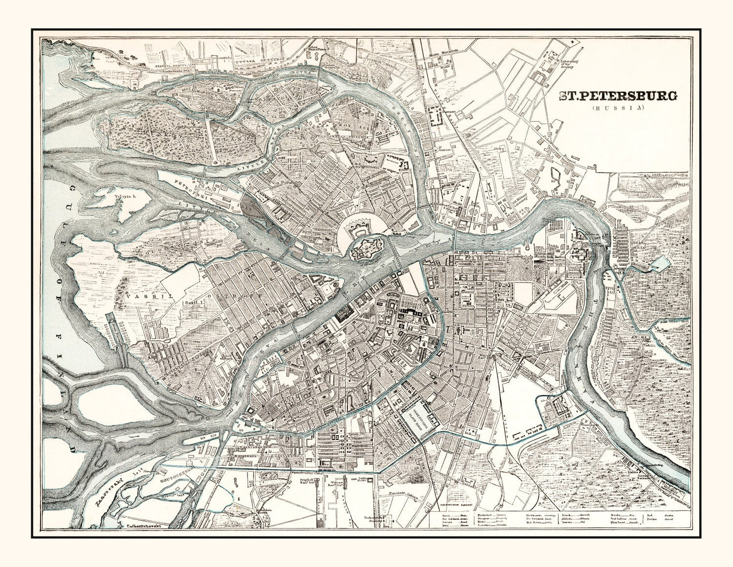 Vintage Map of Saint Petersburg, Russia, 1893