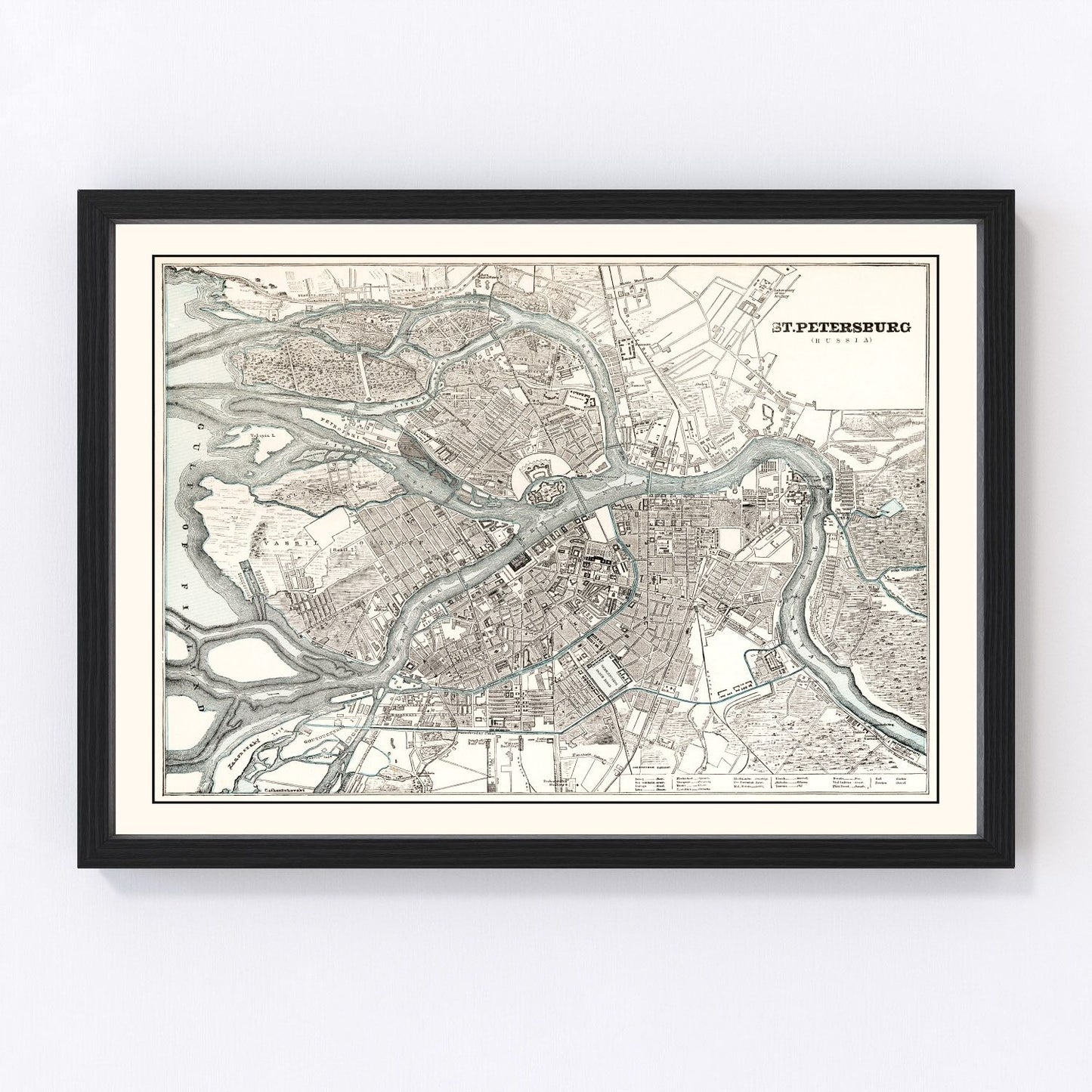 vintage map of Saint Petersburg, Russia, 1893