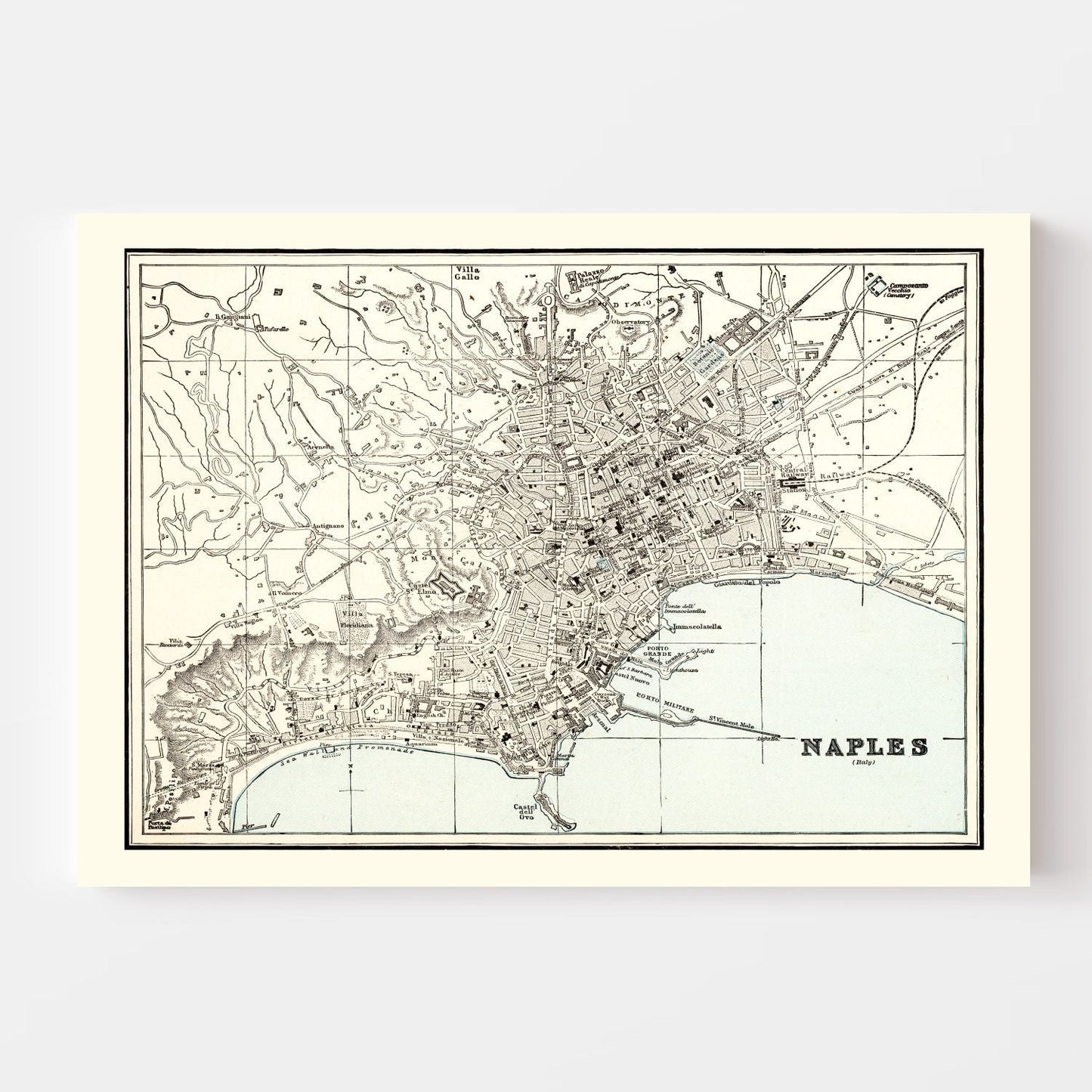 Vintage Map of Naples, Italy, 1893