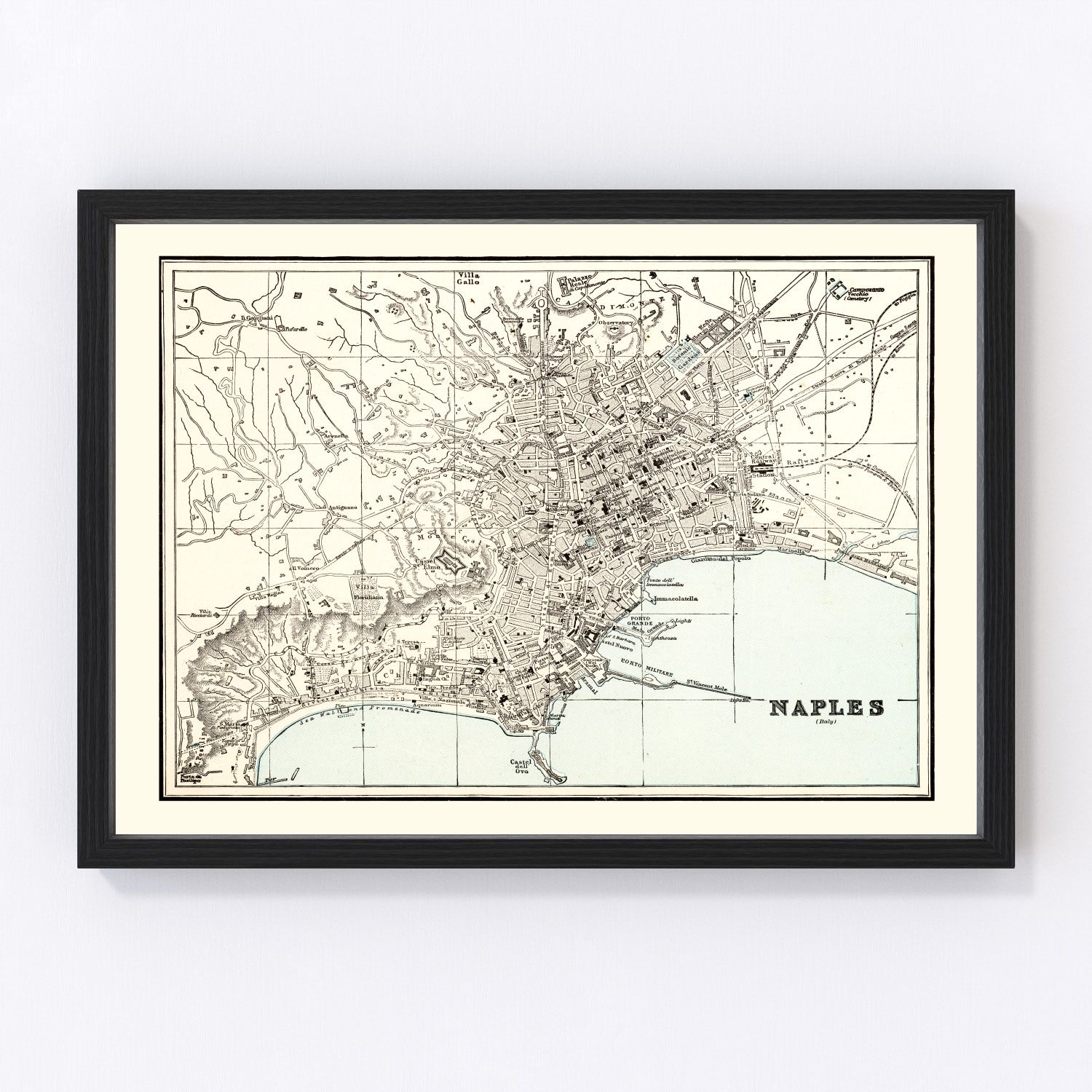 Vintage map of Naples, Italy, 1893
