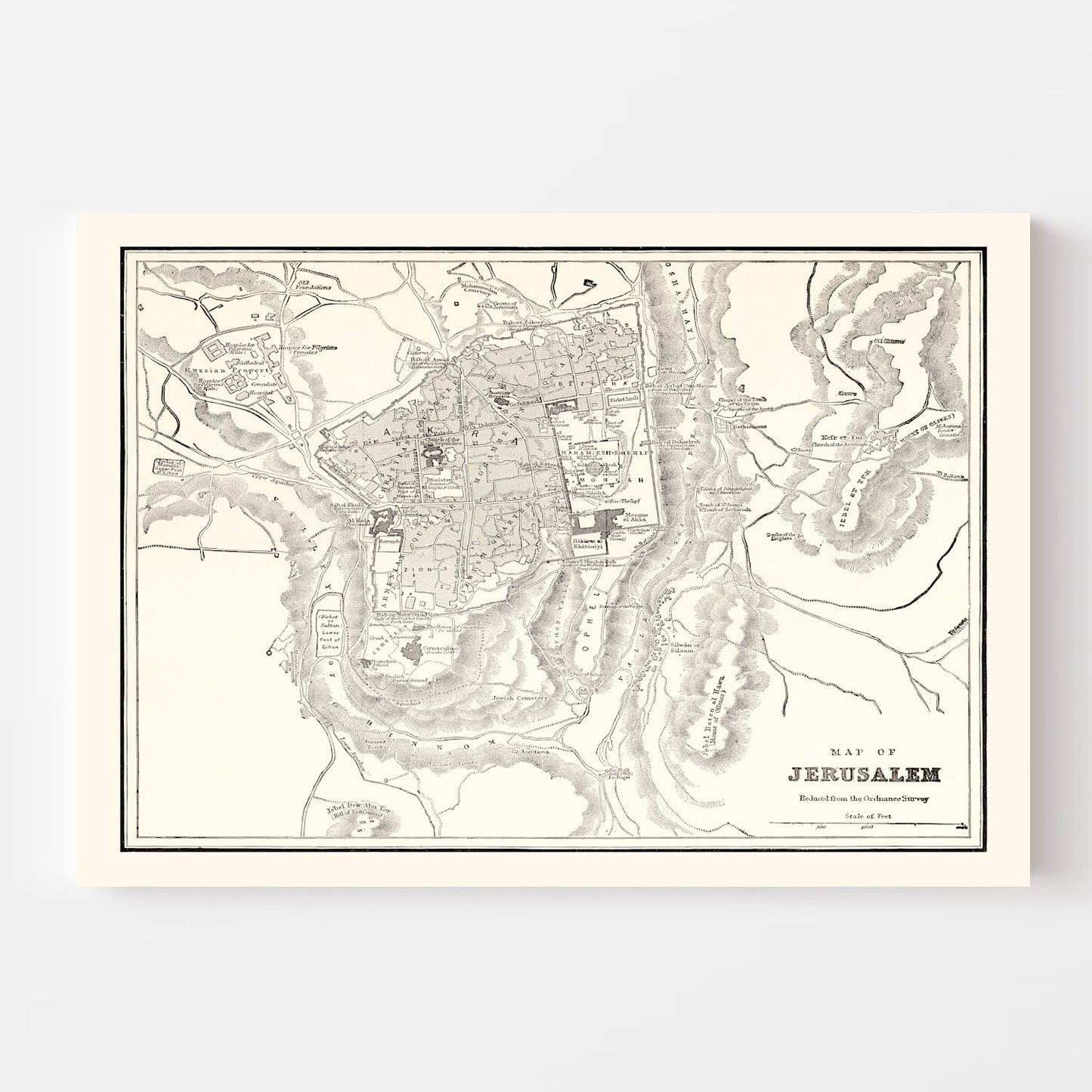 Vintage Map of Jerusalem, Israel, 1893