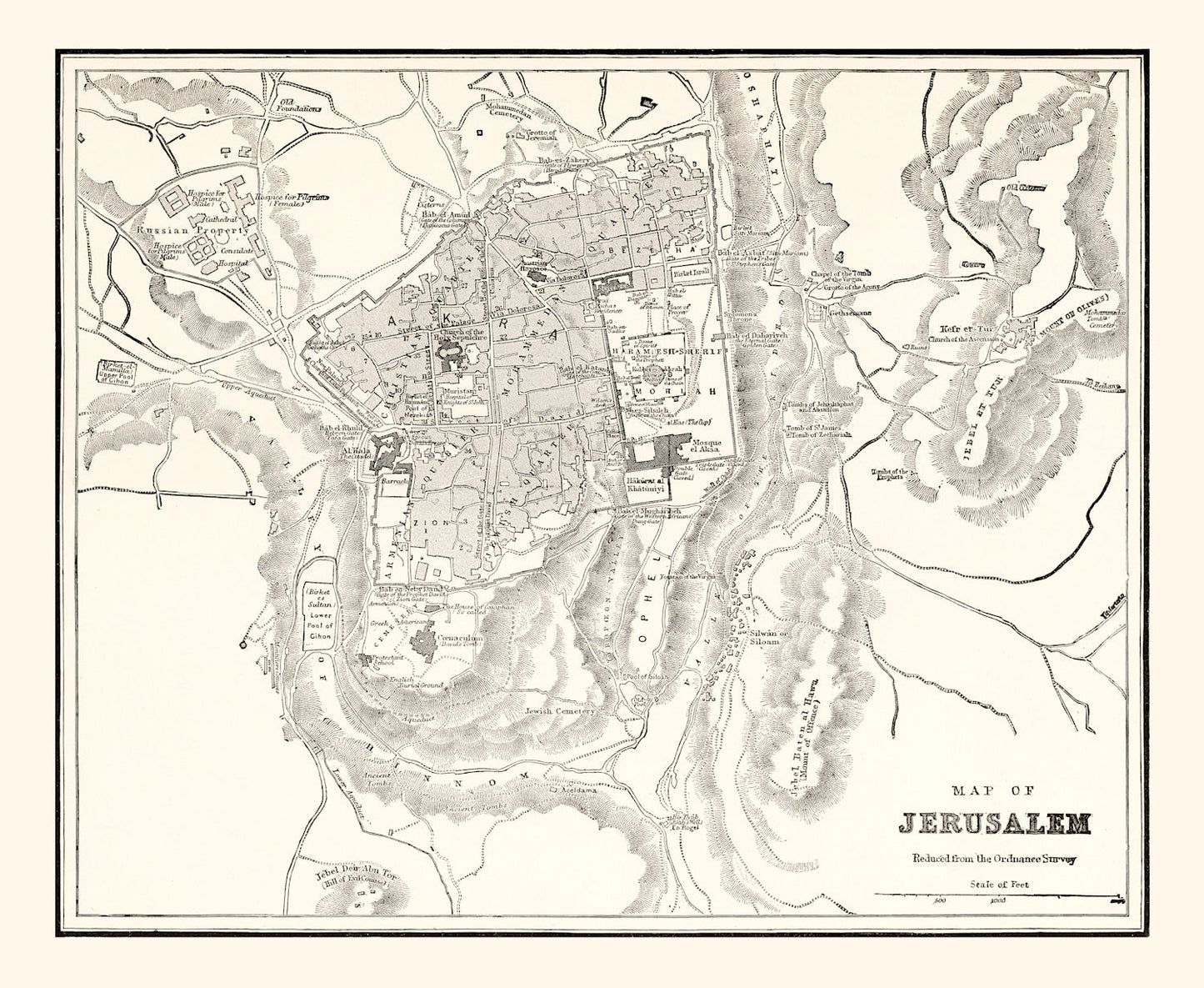 Vintage Map of Jerusalem, Israel, 1893