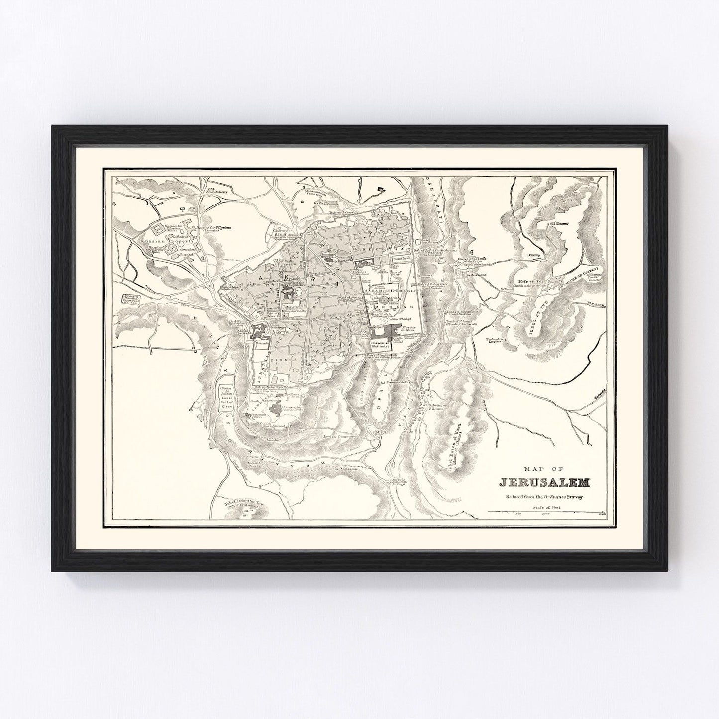 Vintage map of Jerusalem, Israel, 1893