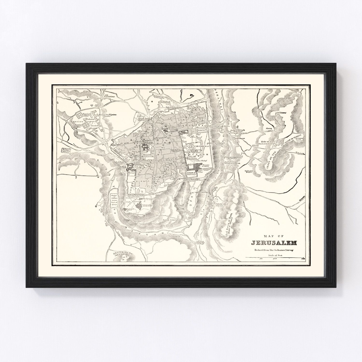 Vintage map of Jerusalem, Israel, 1893