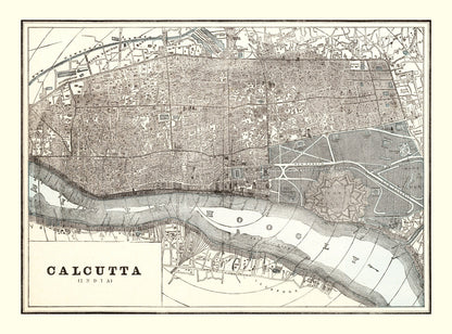 Vintage Map of Calcutta, India, 1893 | Wall Art