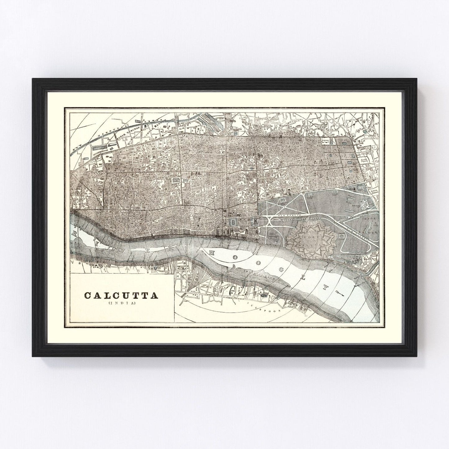 Vintage map of Calcutta, India, 1893, colonial capital restored print