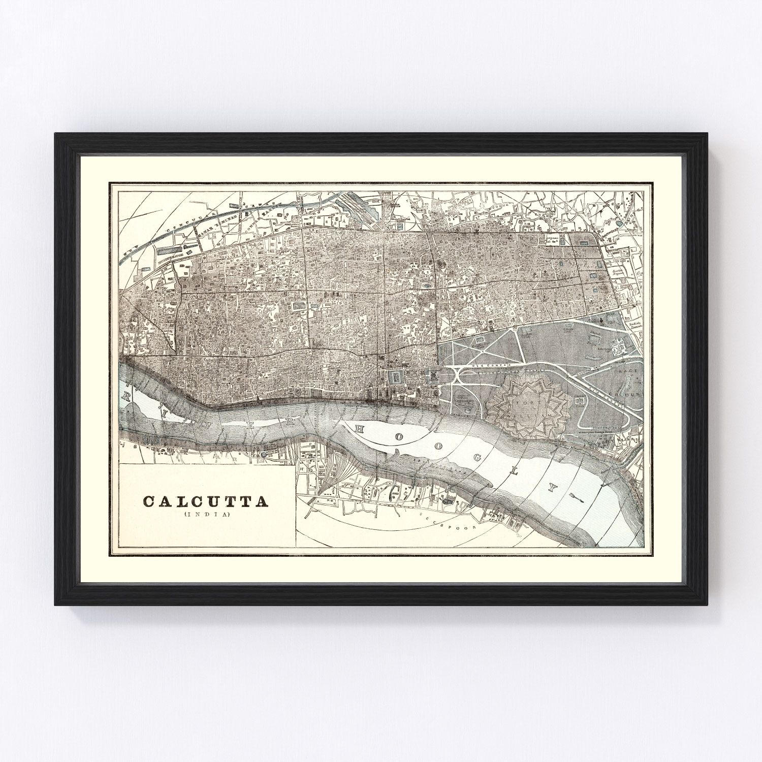 Vintage map of Calcutta, India, 1893, colonial capital restored print