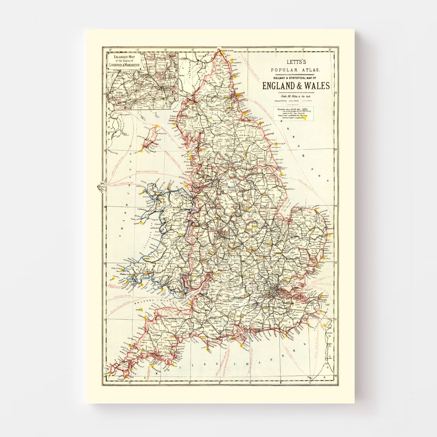 Vintage Railway Map of England & Wales, 1883