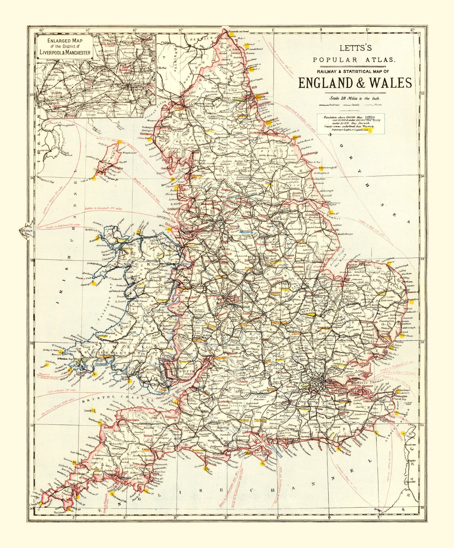 Vintage Railway Map of England & Wales, 1883