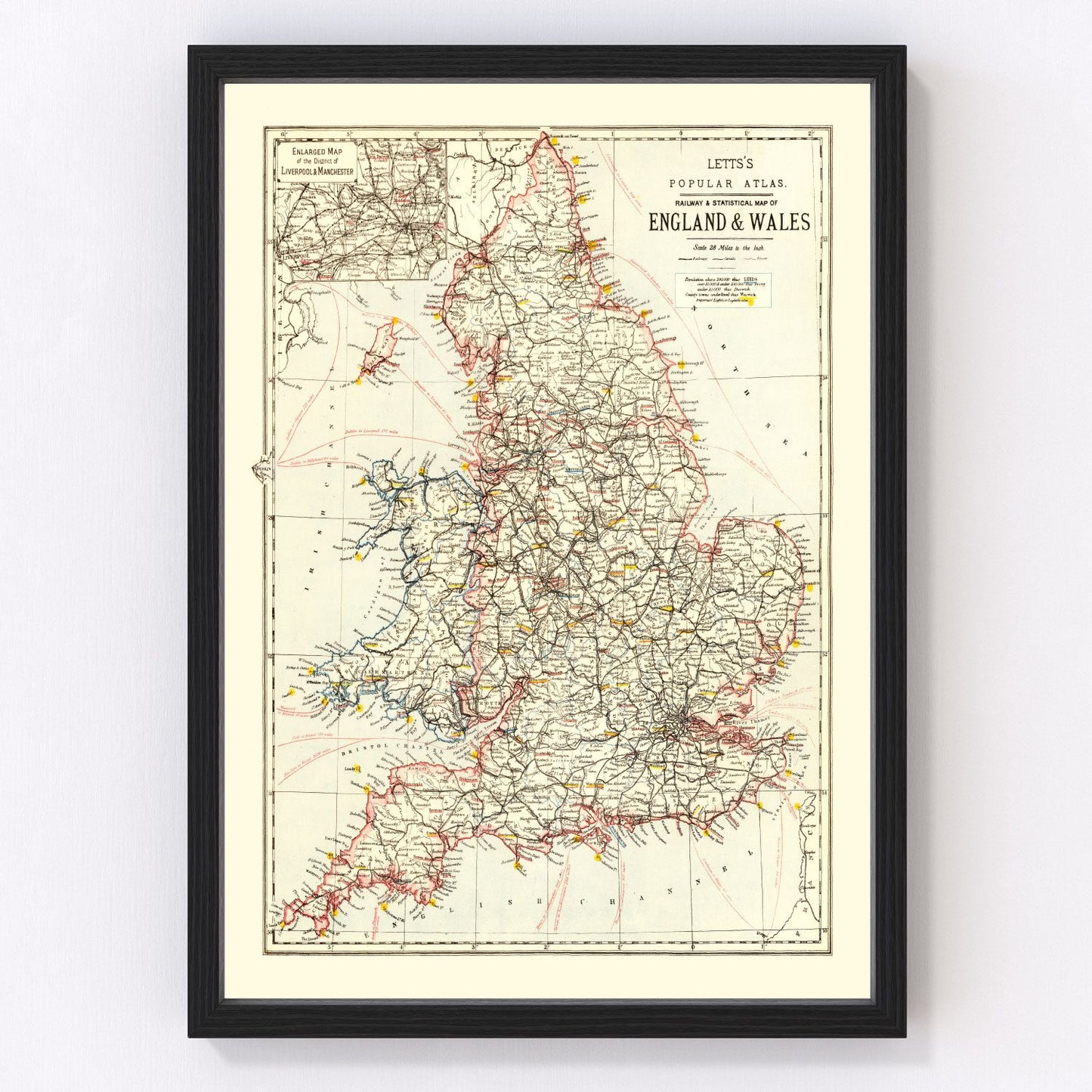 vintage railway map of England and Wales, 1883