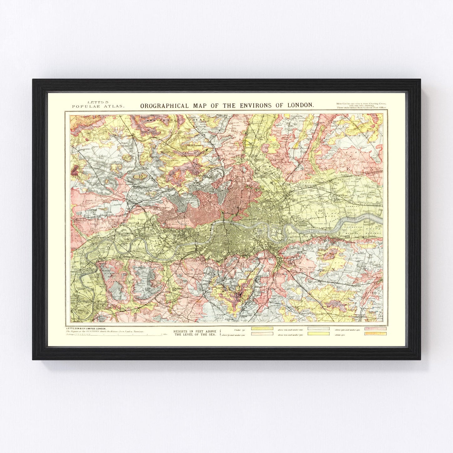 vintage map of London, England, 1883
