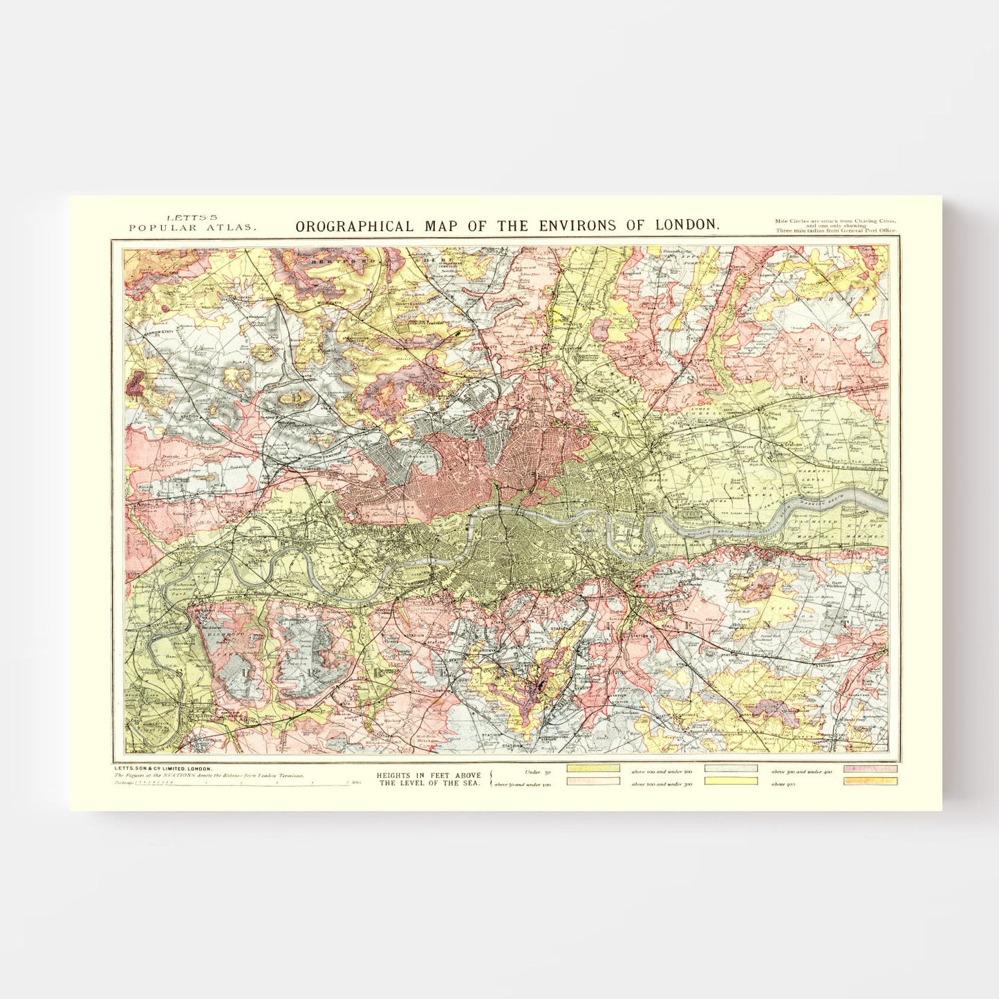Vintage Map of London, England, 1883