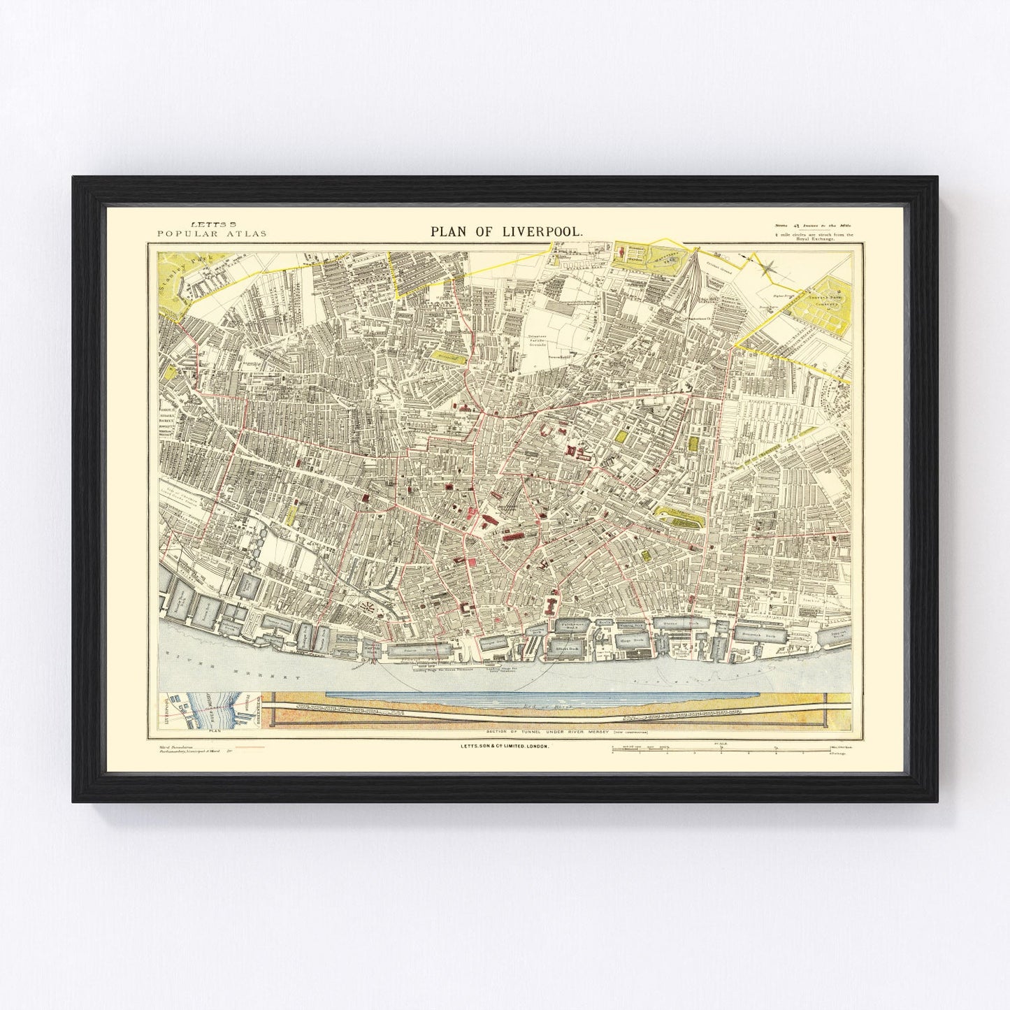 Vintage map of Liverpool, England, 1883