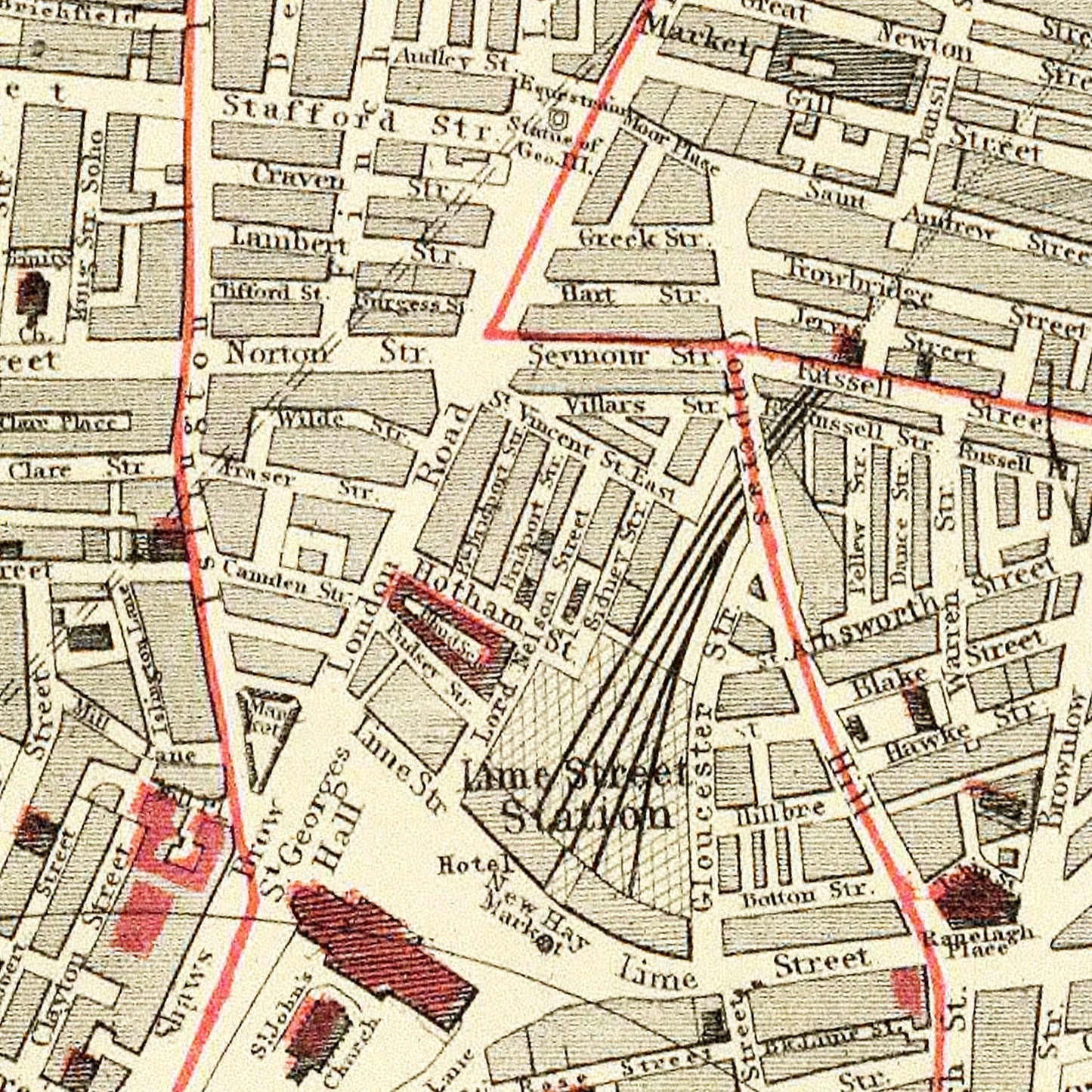 Vintage Map of Liverpool, England, 1883