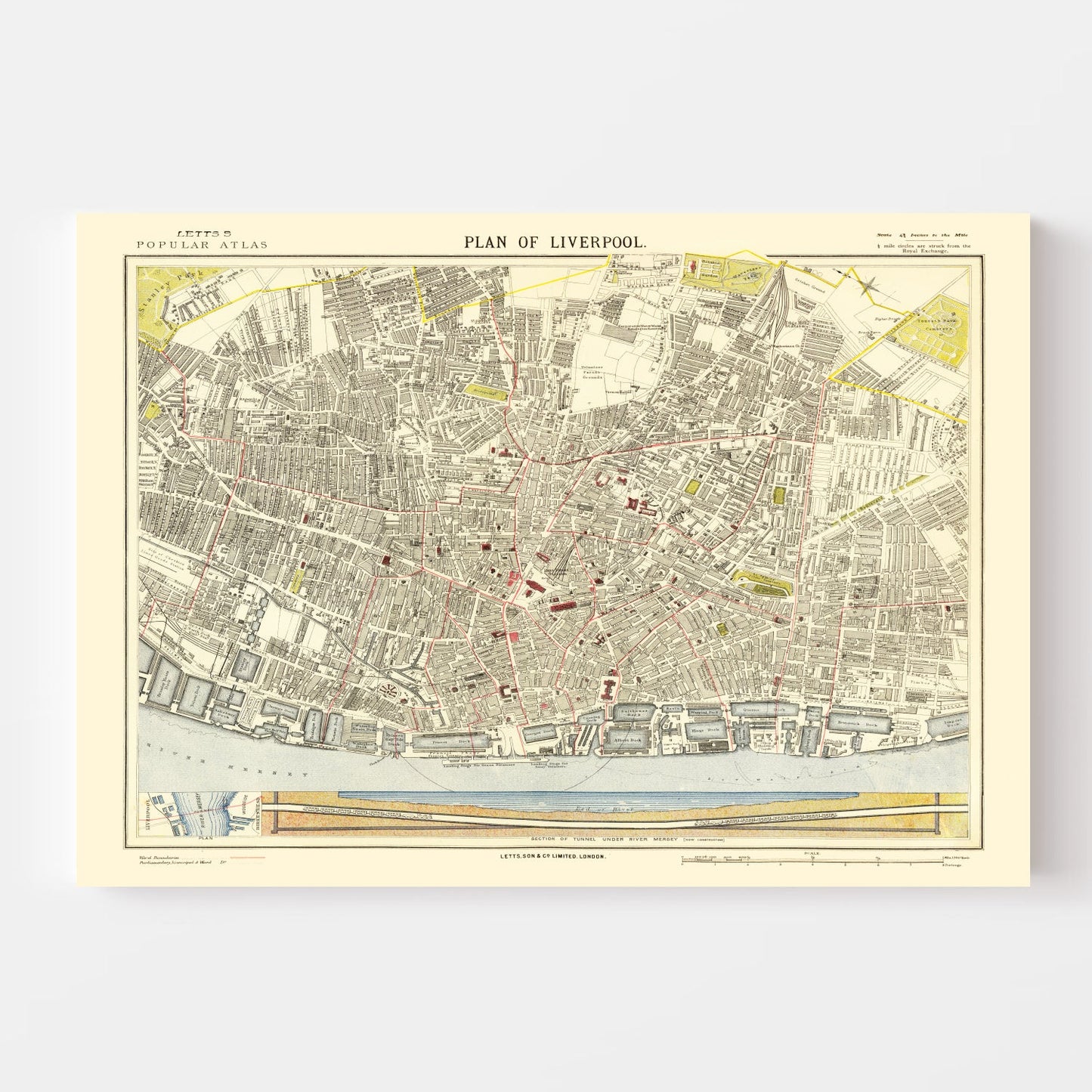 Vintage Map of Liverpool, England, 1883
