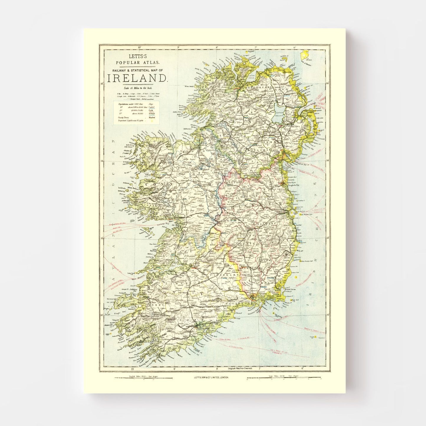 Vintage Map of Ireland, 1883