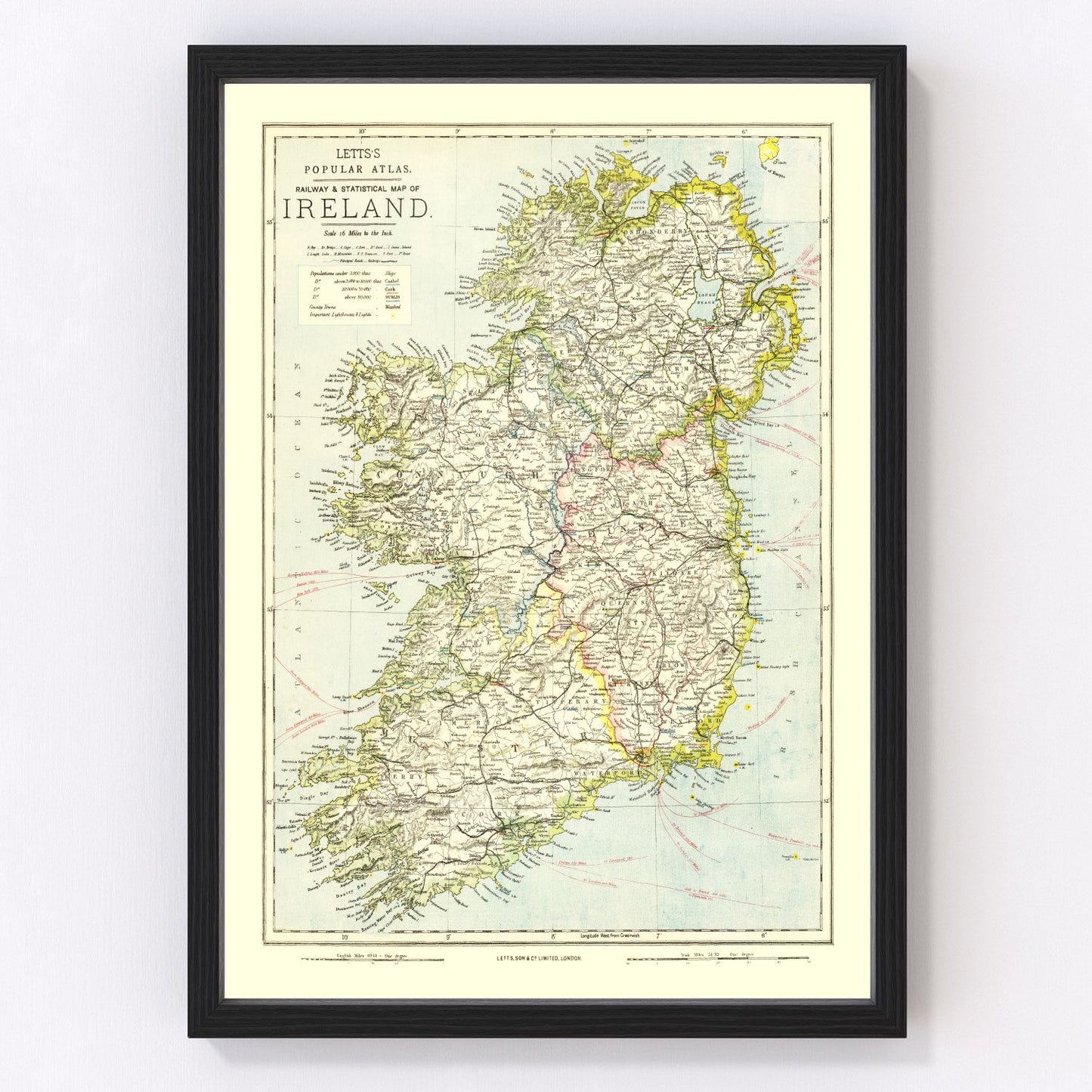 Vintage map of Ireland, 1883