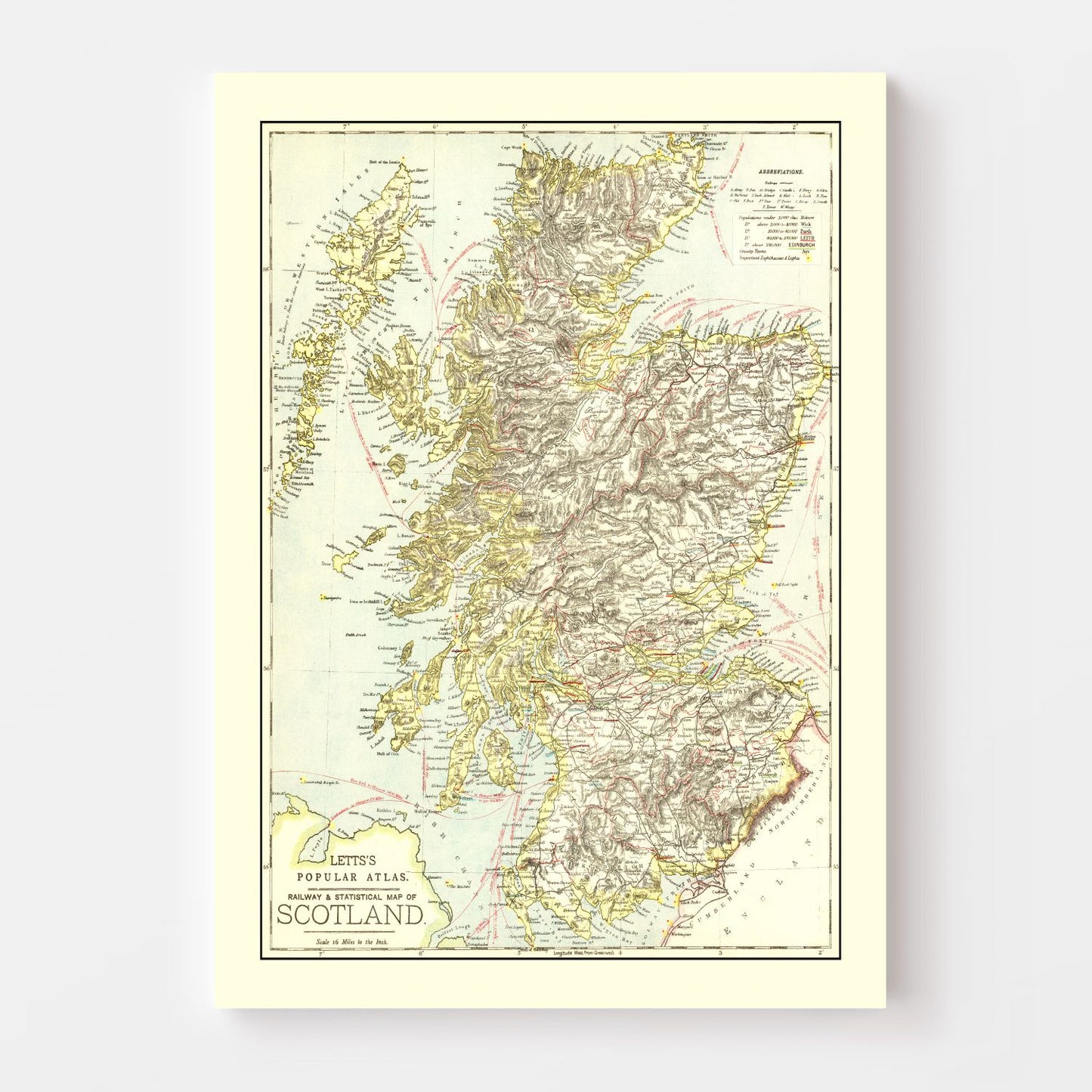 Vintage Map of Scotland, 1883