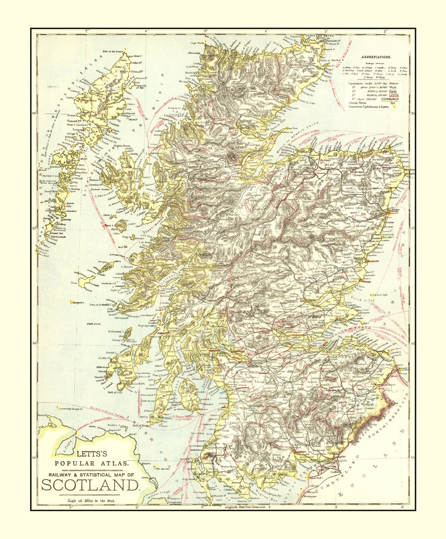 Vintage Map of Scotland, 1883